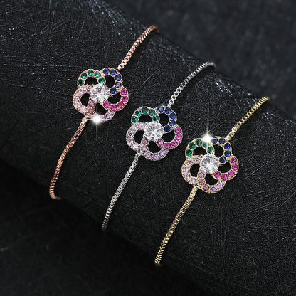 Flowers Bracelet For Women In Copper With Electroplated Gold Plating And Zircon Inlay