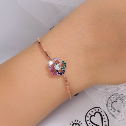 Flowers Bracelet For Women In Copper With Electroplated Gold Plating And Zircon Inlay