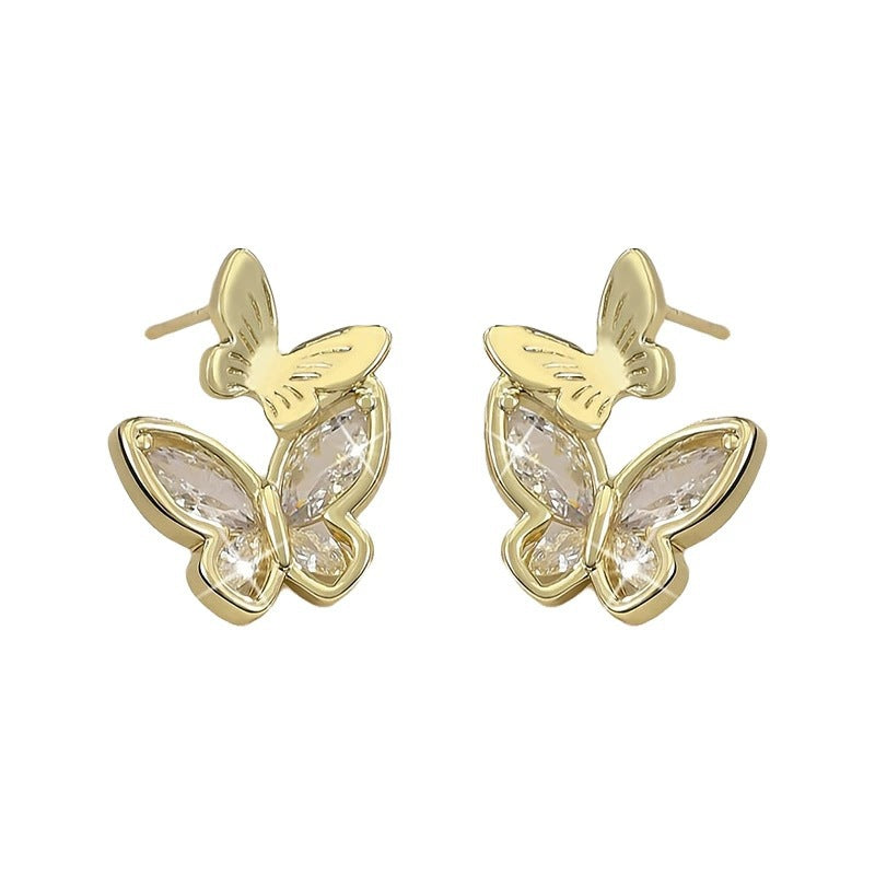 Butterfly Stud Earrings For Women In Gold Featuring Electroplated Finish With Copper Ear Pins