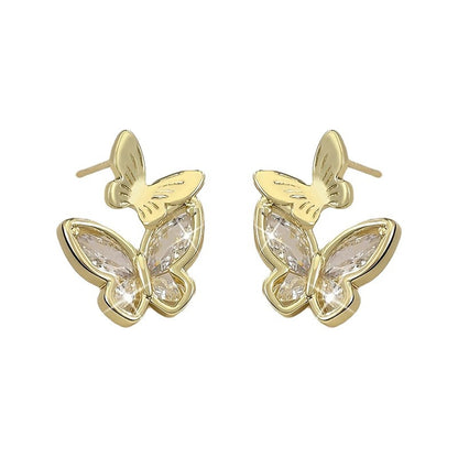 Butterfly Stud Earrings For Women In Gold Featuring Electroplated Finish With Copper Ear Pins