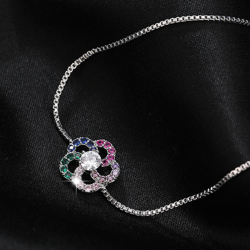 Flowers Bracelet For Women In Copper With Electroplated Gold Plating And Zircon Inlay