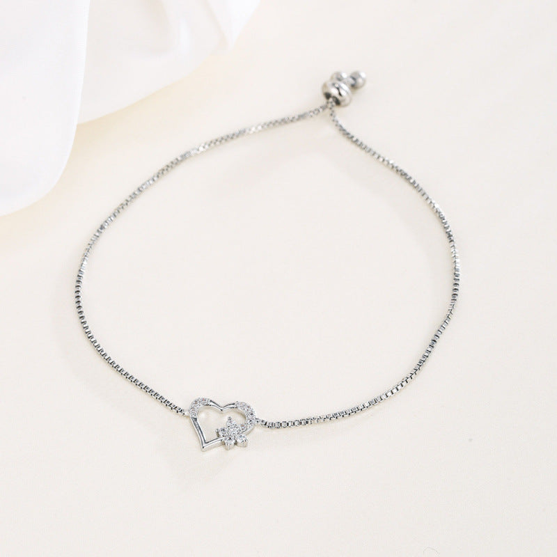 Heart Shape Copper Bracelet For Women In With Electroplated Gold Plating And Rhinestone Inlay