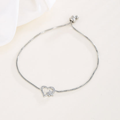 Heart Shape Copper Bracelet For Women In With Electroplated Gold Plating And Rhinestone Inlay