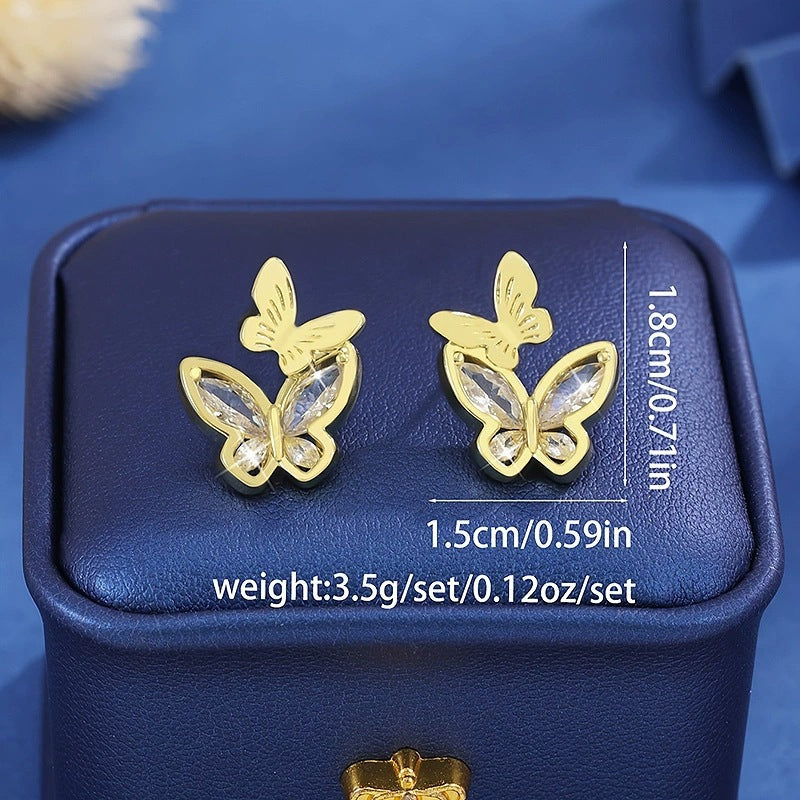 Butterfly Stud Earrings For Women In Gold Featuring Electroplated Finish With Copper Ear Pins