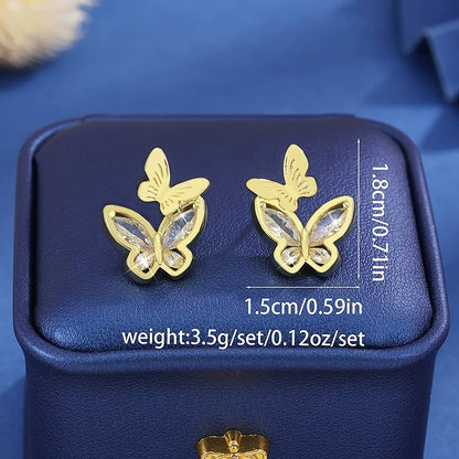 Butterfly Stud Earrings For Women In Gold Featuring Electroplated Finish With Copper Ear Pins