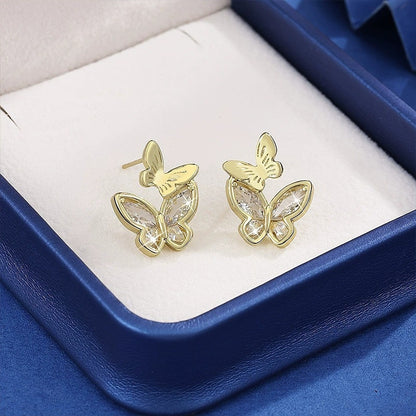 Butterfly Stud Earrings For Women In Gold Featuring Electroplated Finish With Copper Ear Pins