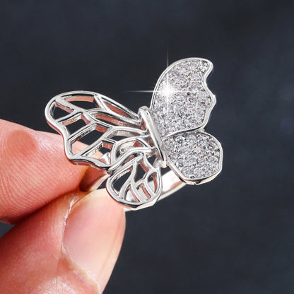 Women’s Butterfly Open Ring In Gold Electroplated Copper With Zircon Inlay