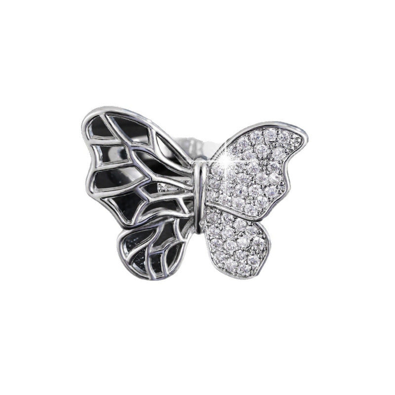Women’s Butterfly Open Ring In Gold Electroplated Copper With Zircon Inlay