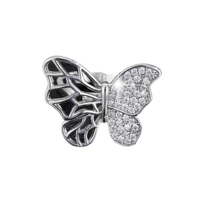 Women’s Butterfly Open Ring In Gold Electroplated Copper With Zircon Inlay