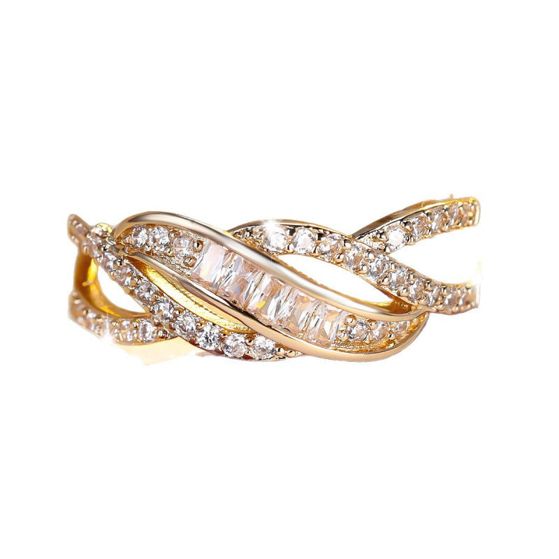 Women’s Copper Twist Pattern Lines Ring With Zircon Inlay In Gold
