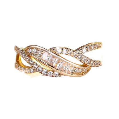 Women’s Copper Twist Pattern Lines Ring With Zircon Inlay In Gold
