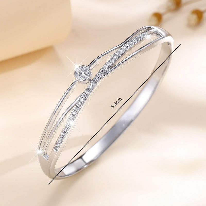 Women’s Copper Bangle With Zircon Inlay In Gold