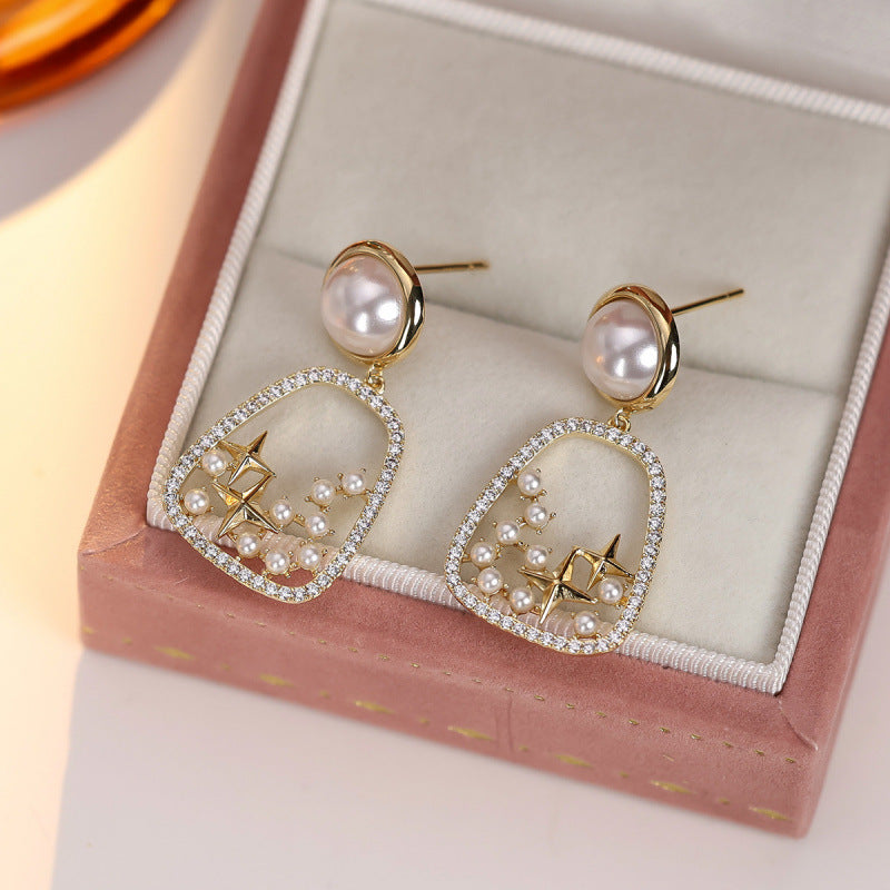 Gold Star Earrings For Women Featuring Copper Ear Pins And Zircon Inlay
