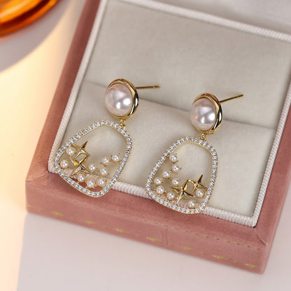 Gold Star Earrings For Women Featuring Copper Ear Pins And Zircon Inlay