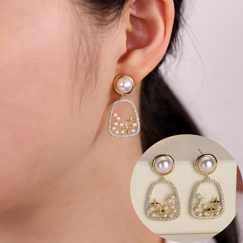 Gold Star Earrings For Women Featuring Copper Ear Pins And Zircon Inlay