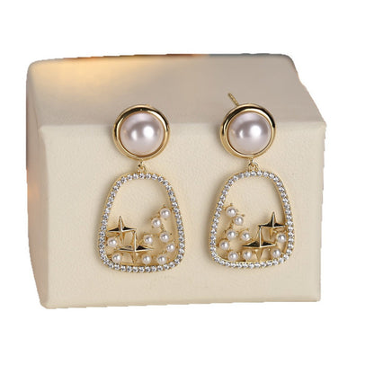 Gold Star Earrings For Women Featuring Copper Ear Pins And Zircon Inlay