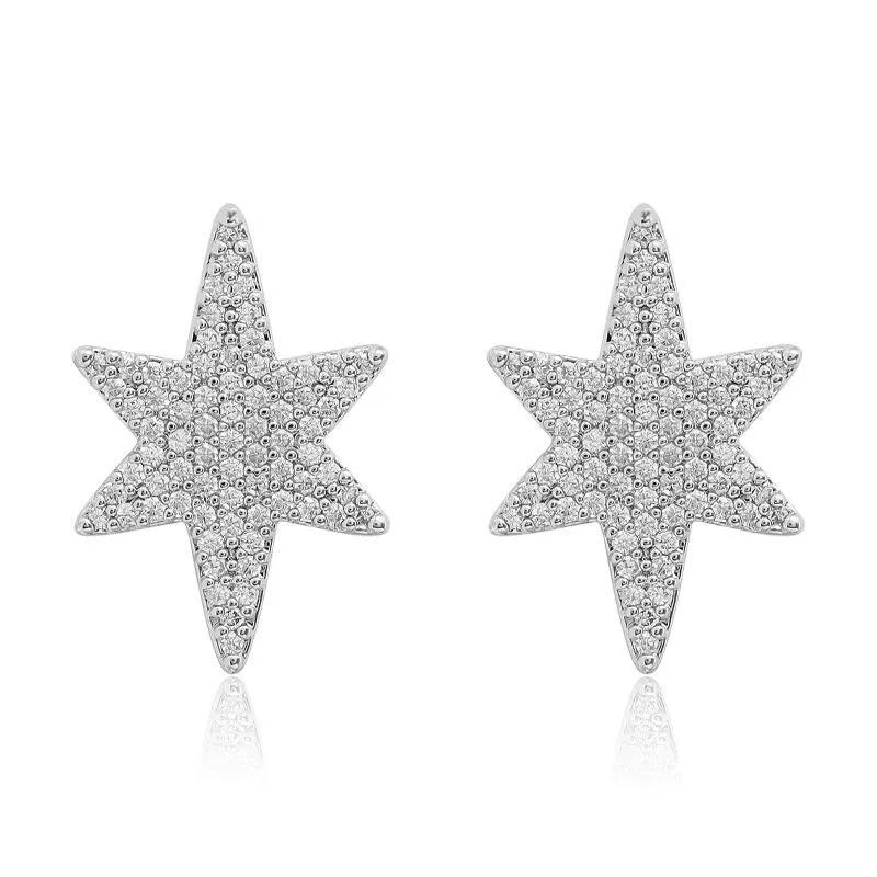 Hexagram Stud Earrings For Women With Copper Bezel Setting And Zircon Inlay Material