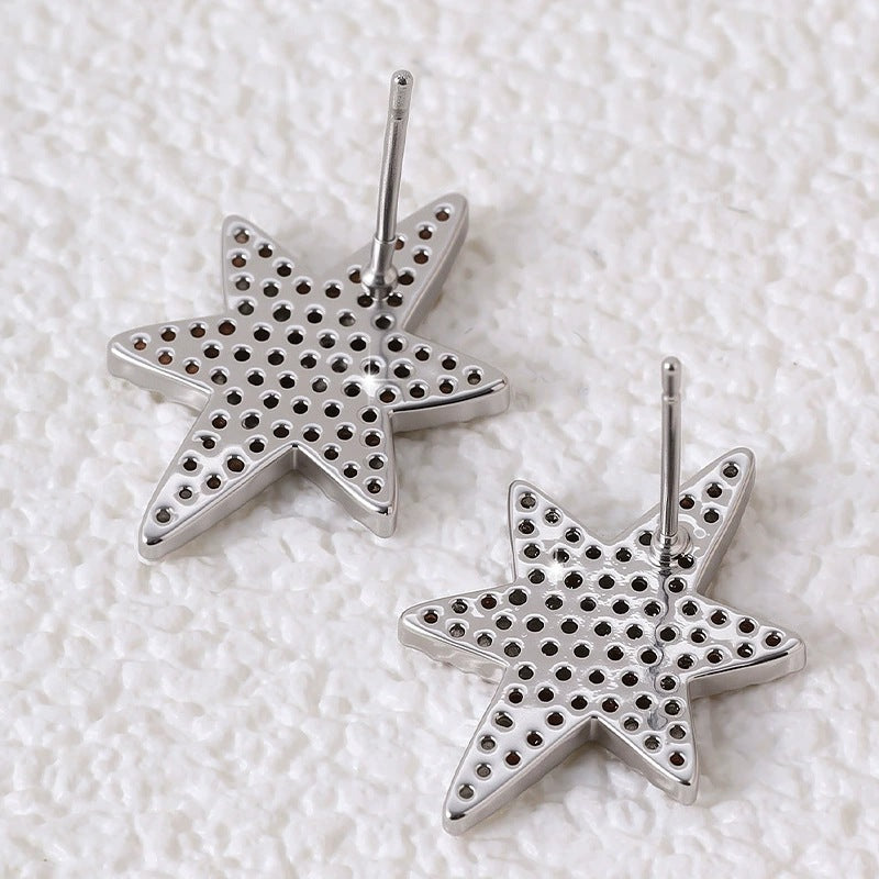 Hexagram Stud Earrings For Women With Copper Bezel Setting And Zircon Inlay Material