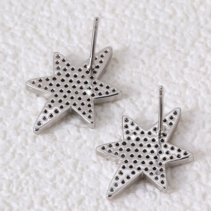 Hexagram Stud Earrings For Women With Copper Bezel Setting And Zircon Inlay Material