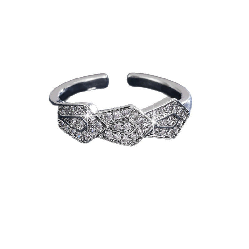 Geometric Copper Ring For Women With Zircon Inlay In Gold Featuring Bezel Setting