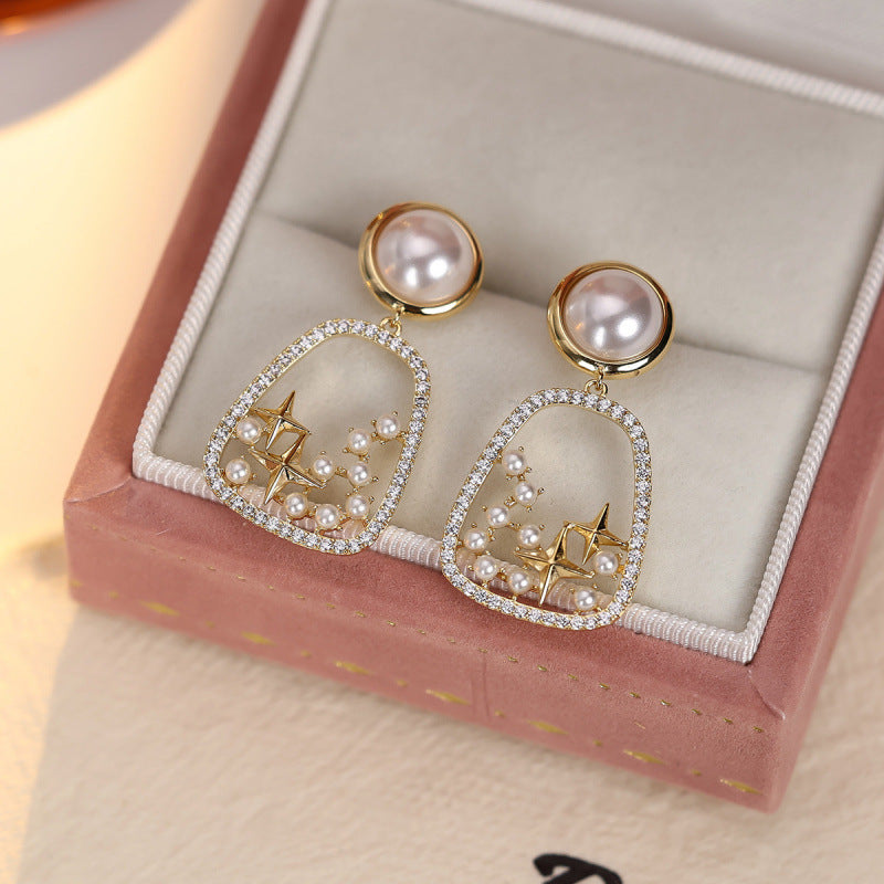 Gold Star Earrings For Women Featuring Copper Ear Pins And Zircon Inlay