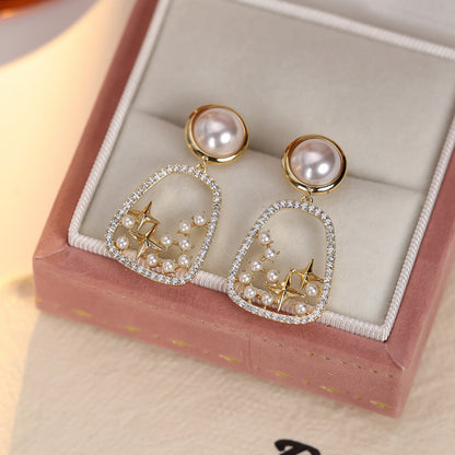 Gold Star Earrings For Women Featuring Copper Ear Pins And Zircon Inlay