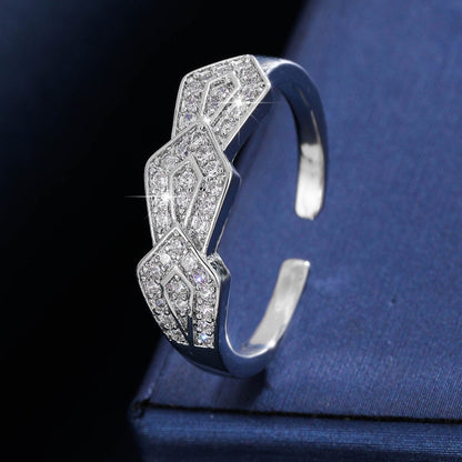Geometric Copper Ring For Women With Zircon Inlay In Gold Featuring Bezel Setting