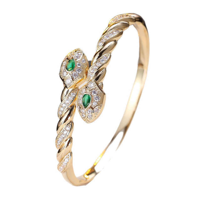 Exaggerated Waves Elaborate Copper Bangle For Women With Electroplated Gold Plating