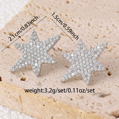 Hexagram Stud Earrings For Women With Copper Bezel Setting And Zircon Inlay Material
