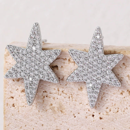 Hexagram Stud Earrings For Women With Copper Bezel Setting And Zircon Inlay Material