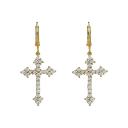 Cross Earrings For Women With Copper Studs Featuring Bezel Setting And Rhinestone Inlay
