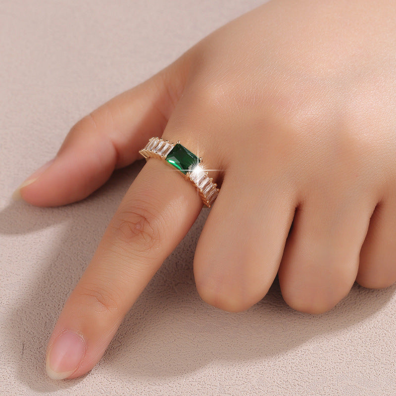 Geometric Open Rings For Women In Simple Style, Copper Material With Zircon Inlay, Available In Gold