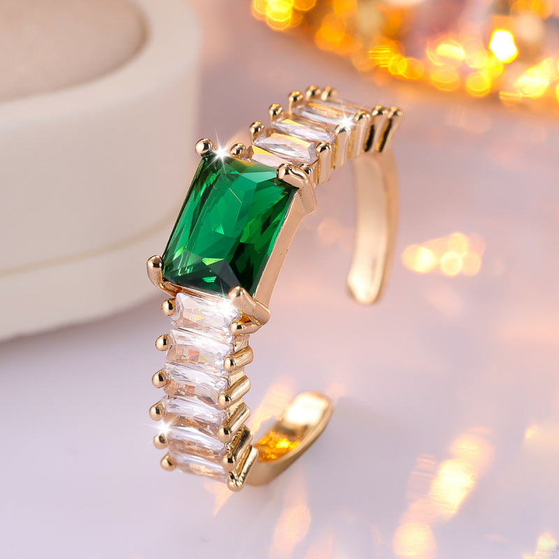 Geometric Open Rings For Women In Simple Style, Copper Material With Zircon Inlay, Available In Gold