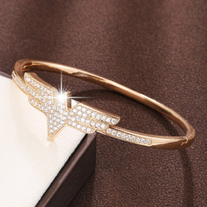 Exaggerated Bird Inlay Bangle In Copper With Zircon Electroplated Gold Plating Process