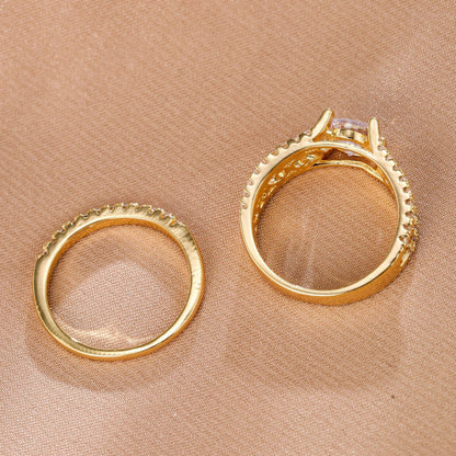 Geometric Simple Style Couple Rings In Copper With Golden Electroplated Finish
