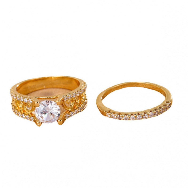Geometric Simple Style Couple Rings In Copper With Golden Electroplated Finish