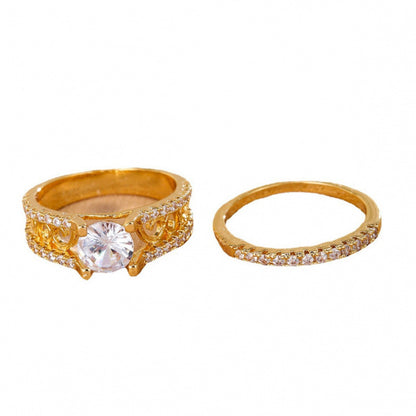 Geometric Simple Style Couple Rings In Copper With Golden Electroplated Finish