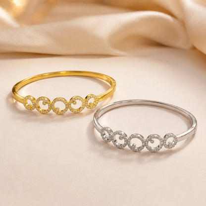 Simple Style Circle Inlay Bangle For Women, Electroplated Copper With Zircon Inlay