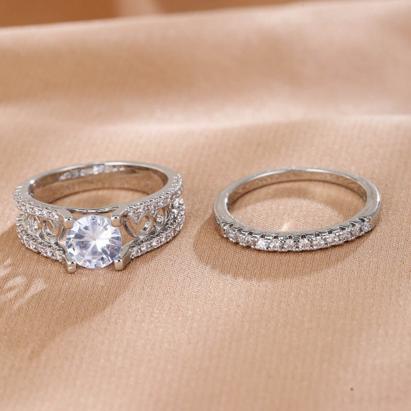 Geometric Simple Style Couple Rings In Copper With Golden Electroplated Finish
