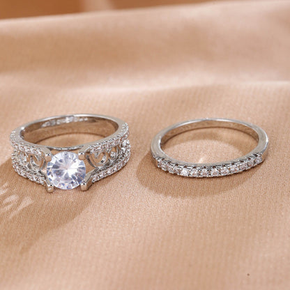 Geometric Simple Style Couple Rings In Copper With Golden Electroplated Finish