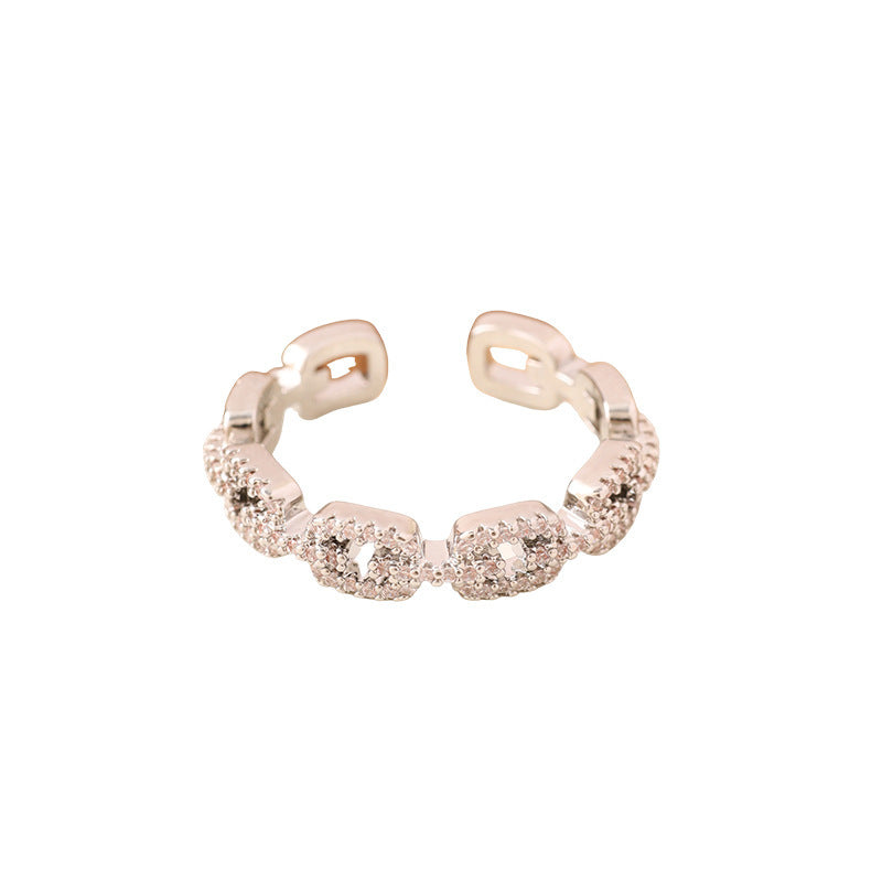 Unisex Letter Pattern Ring In Electroplated Copper With Zircon Inlay, Ideal For Summer Wear