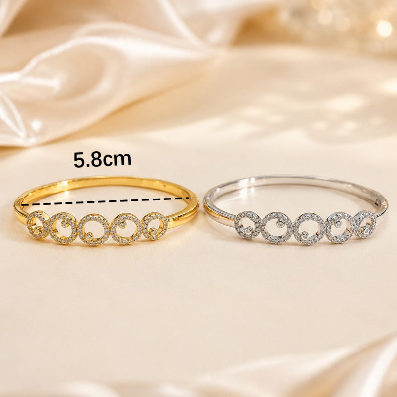 Simple Style Circle Inlay Bangle For Women, Electroplated Copper With Zircon Inlay