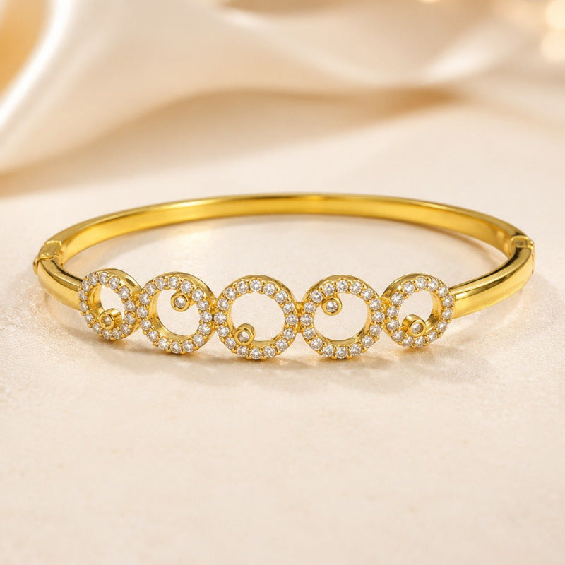 Simple Style Circle Inlay Bangle For Women, Electroplated Copper With Zircon Inlay