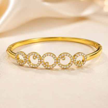 Simple Style Circle Inlay Bangle For Women, Electroplated Copper With Zircon Inlay