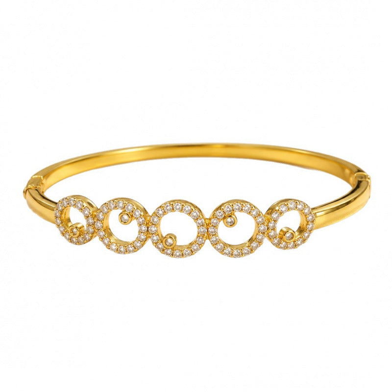Simple Style Circle Inlay Bangle For Women, Electroplated Copper With Zircon Inlay