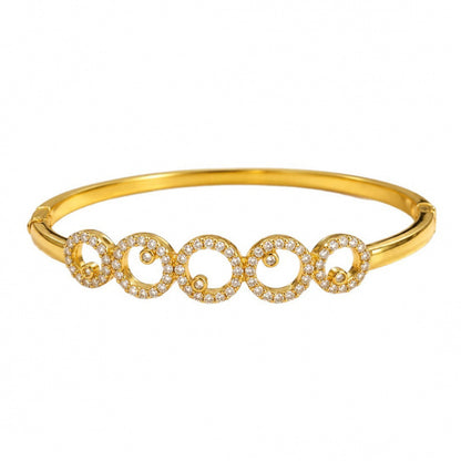 Simple Style Circle Inlay Bangle For Women, Electroplated Copper With Zircon Inlay