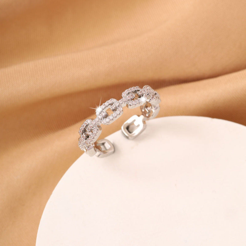 Unisex Letter Pattern Ring In Electroplated Copper With Zircon Inlay, Ideal For Summer Wear