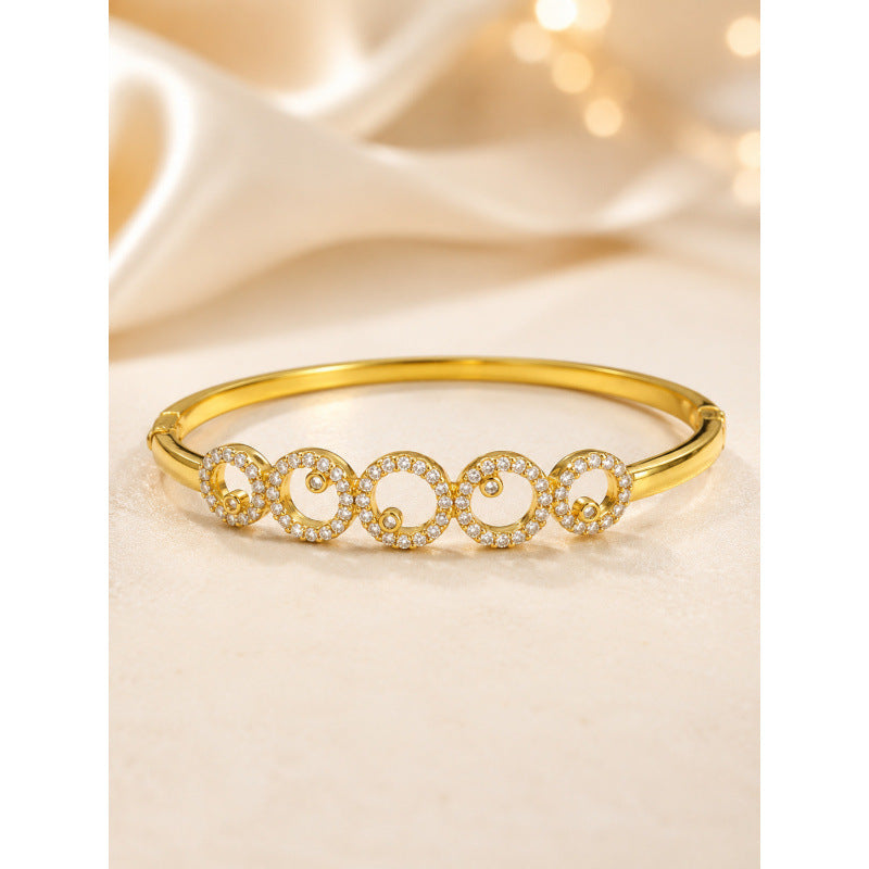 Simple Style Circle Inlay Bangle For Women, Electroplated Copper With Zircon Inlay