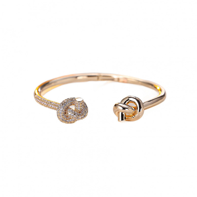 Simple Style Copper Knot Bangle For Women With Zircon Inlay