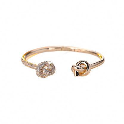Simple Style Copper Knot Bangle For Women With Zircon Inlay